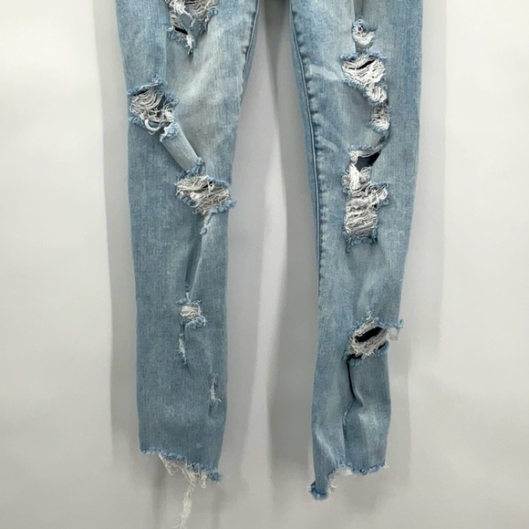 American Eagle Hi Rise Jegging Crop Destroyed Jeans Size 0 - Picture 5 of 12